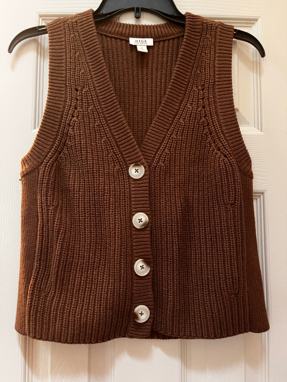 a.n.a Chocolate Brown Ribbed V-Neck Button Front Sweater Vest